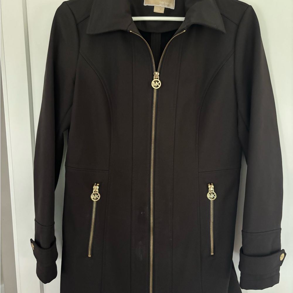 SOLD-MICHAEL Michael Kors blackTrench Coat with Gold Accents